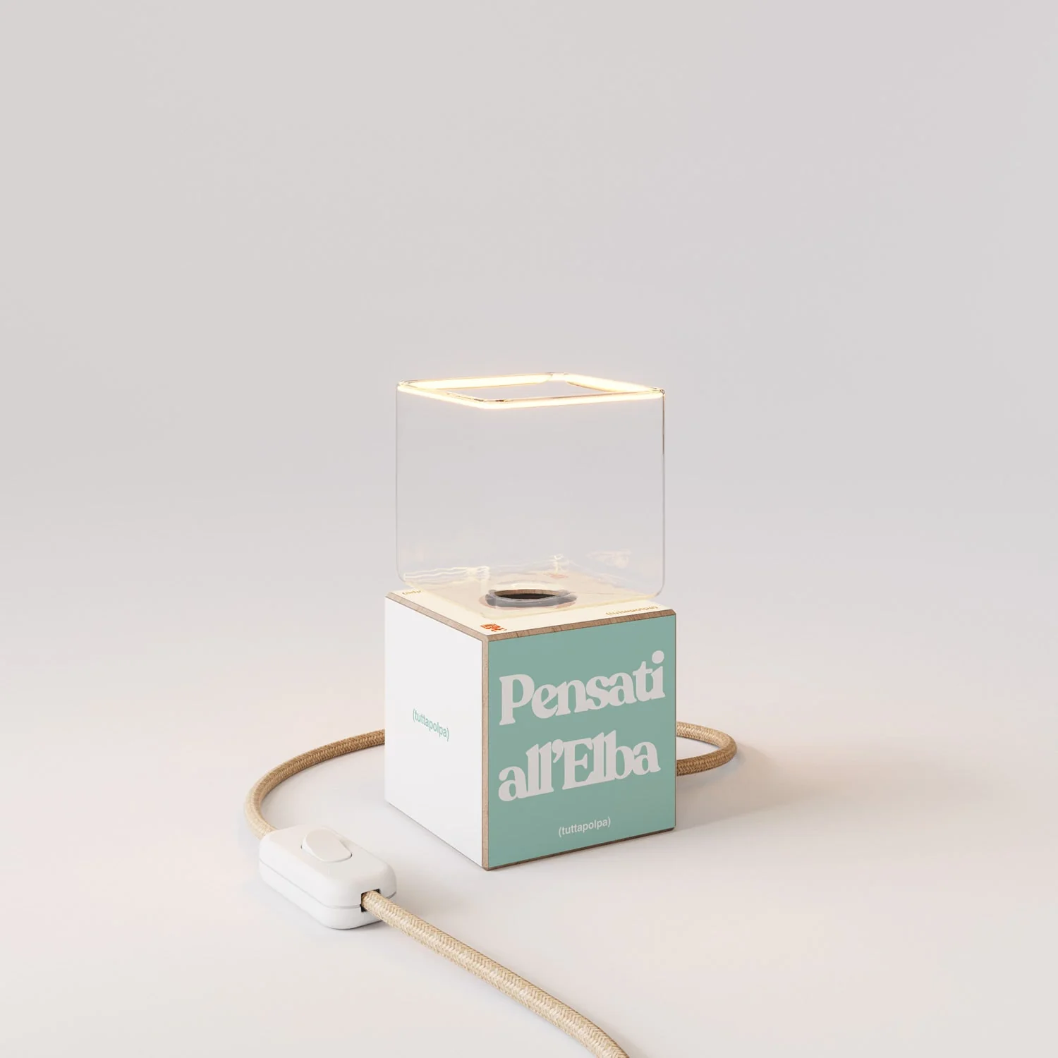 Cubetto table lamp with US plug, "Pensati all’Elba" Ghost bulb - Tuttapolpa