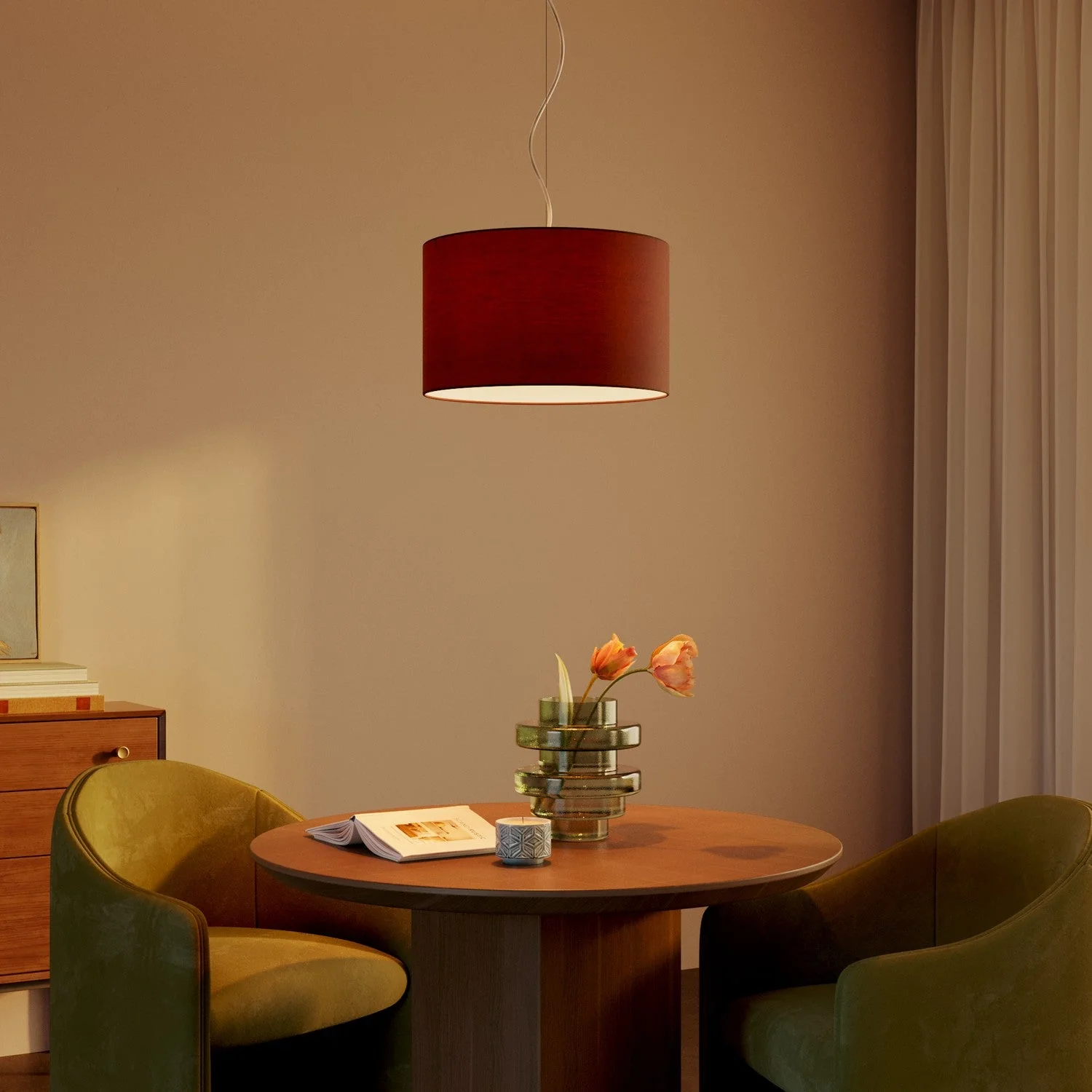 Cylinder Lampshade L in fabric with E27 fitting - Made in Italy - Arenal Bordeaux - Image 2