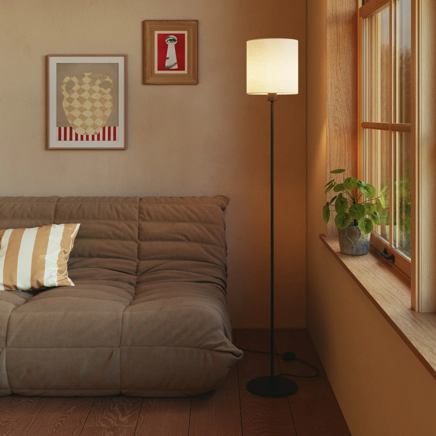 Cylinder Lampshade M in fabric with E27 fitting - Made in Italy - Arenal Sand - Image 2