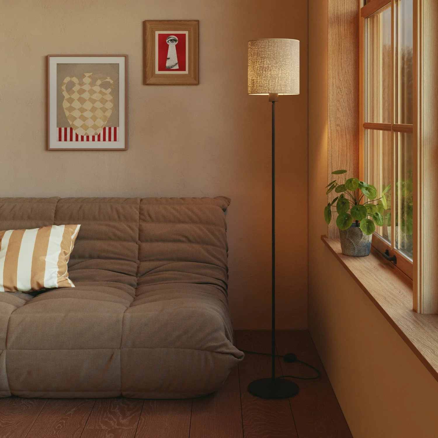 Cylindrical M lampshade in fabric with E27 fitting - Made in Italy - Natural jute - Image 2