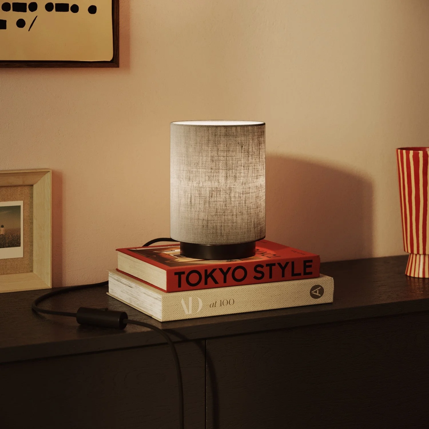 Cylinder Lampshade S in fabric with E27 fitting - Made in Italy - Camelot Gray - Image 2