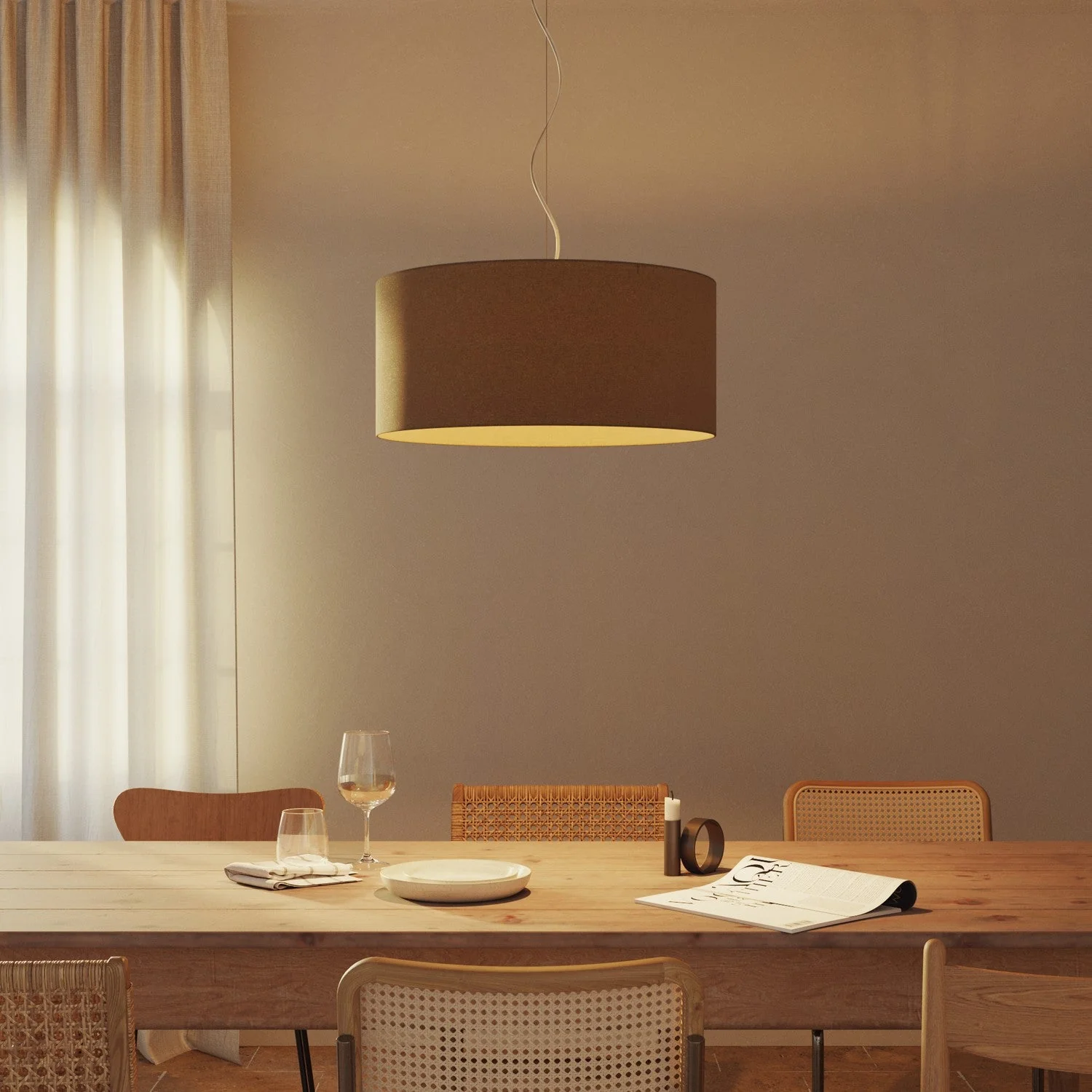 Cilindro XXL Lampshade in fabric with E27 fitting - Made in Italy - Brown Wool - Image 2