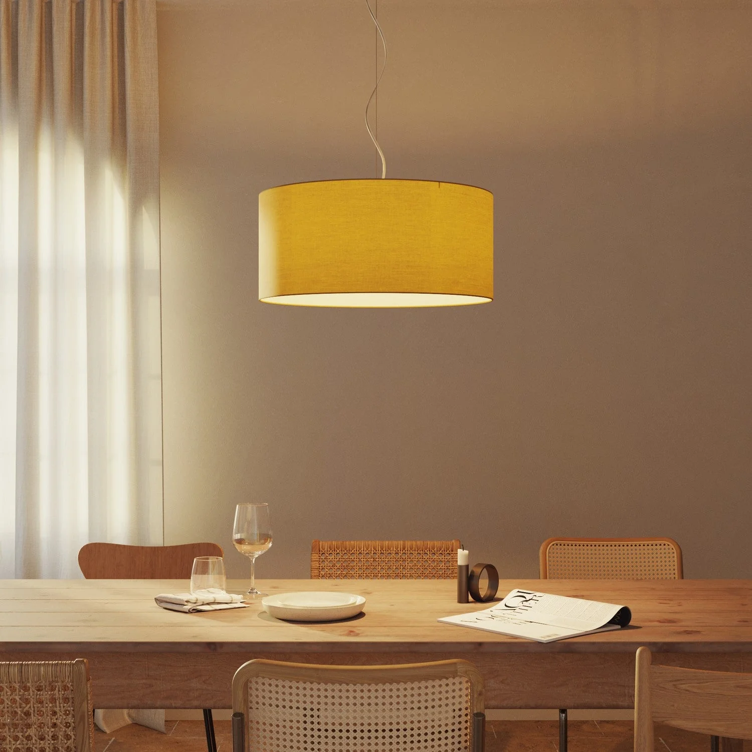 XXL Cylinder Fabric Lampshade with E27 fitting - Made in Italy - Arenal Gold - Image 2