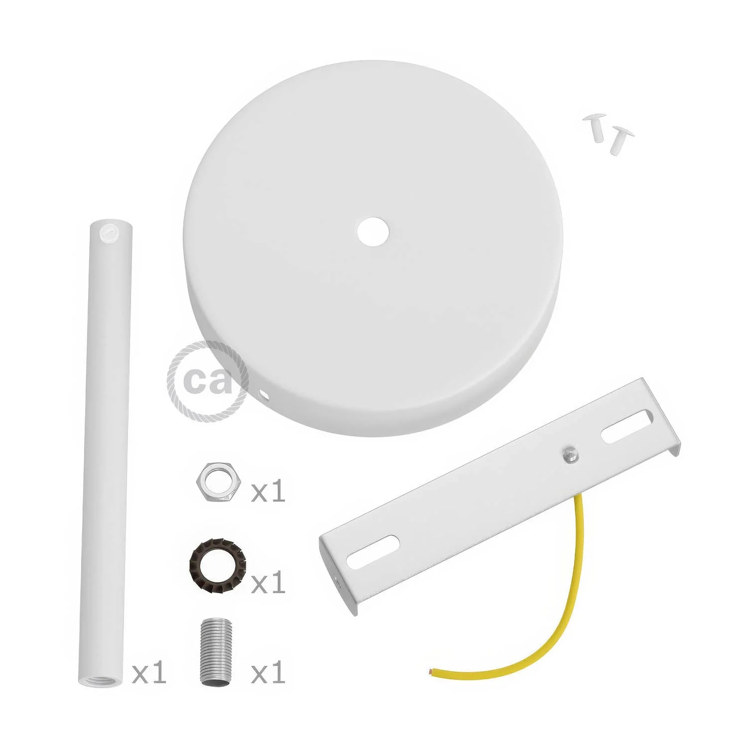 Cylindrical ceiling rose kit in metal with 15 cm cable clamp - Matt white - Image 3