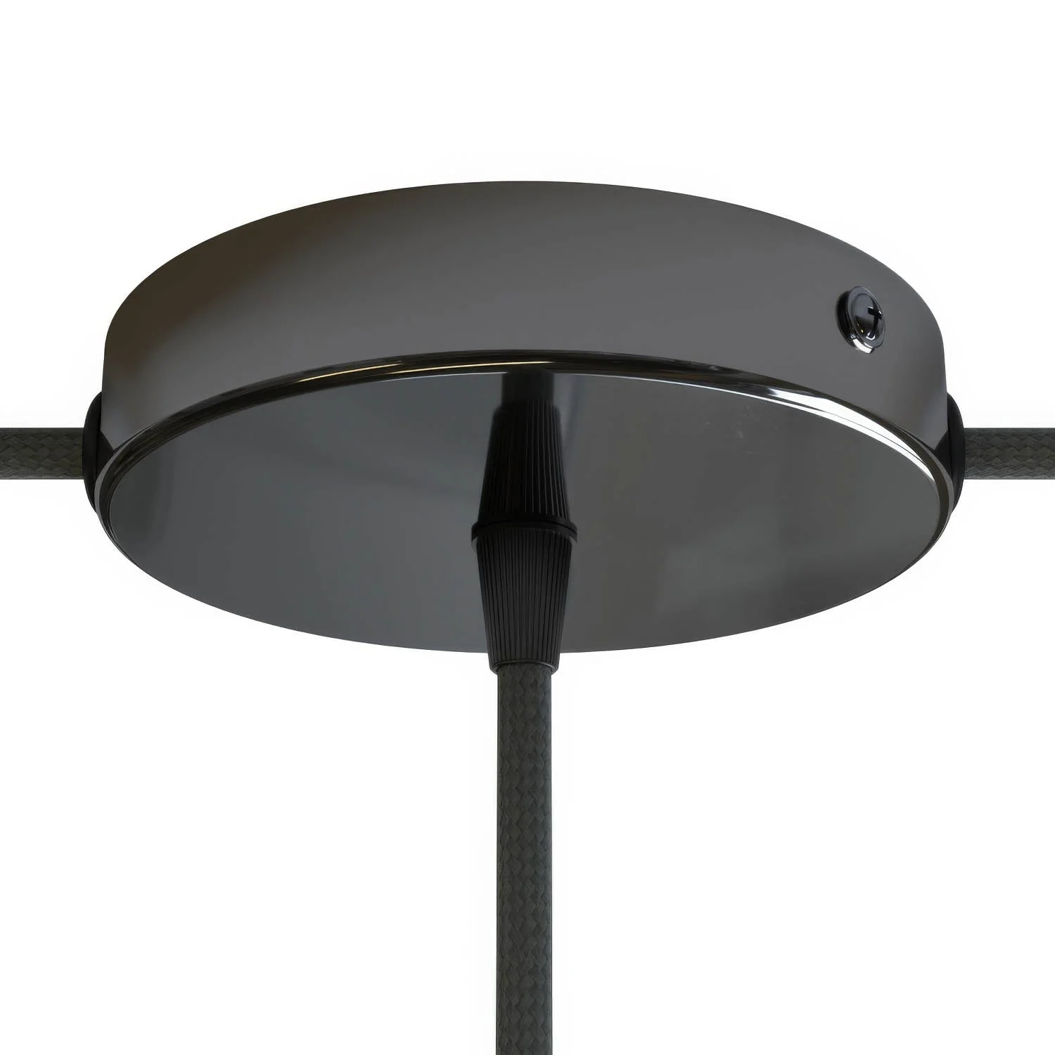 Cylindrical metal ceiling rose kit with 1 central hole and 2 side holes - Pearl black