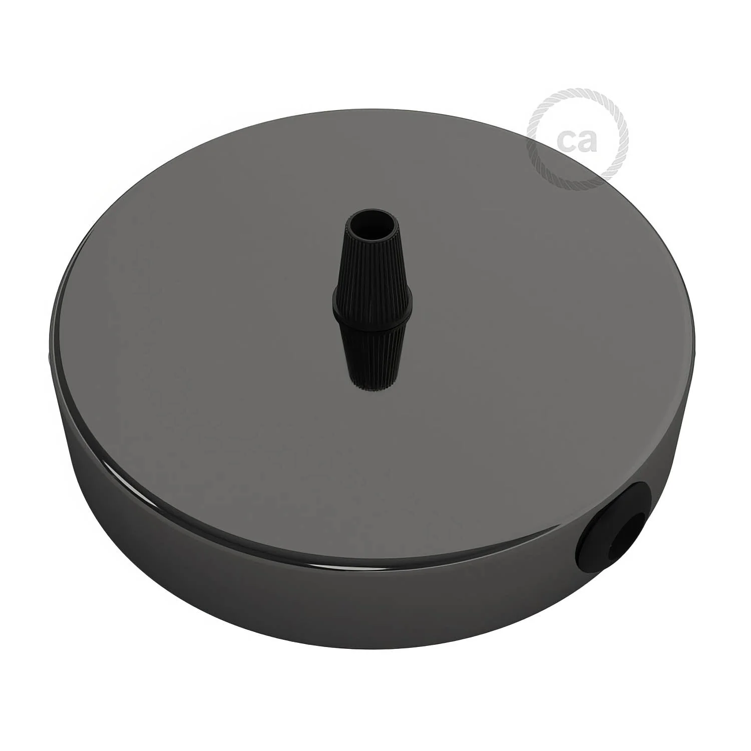 Cylindrical metal ceiling rose kit with 1 central hole and 2 side holes - Pearl black - Image 2