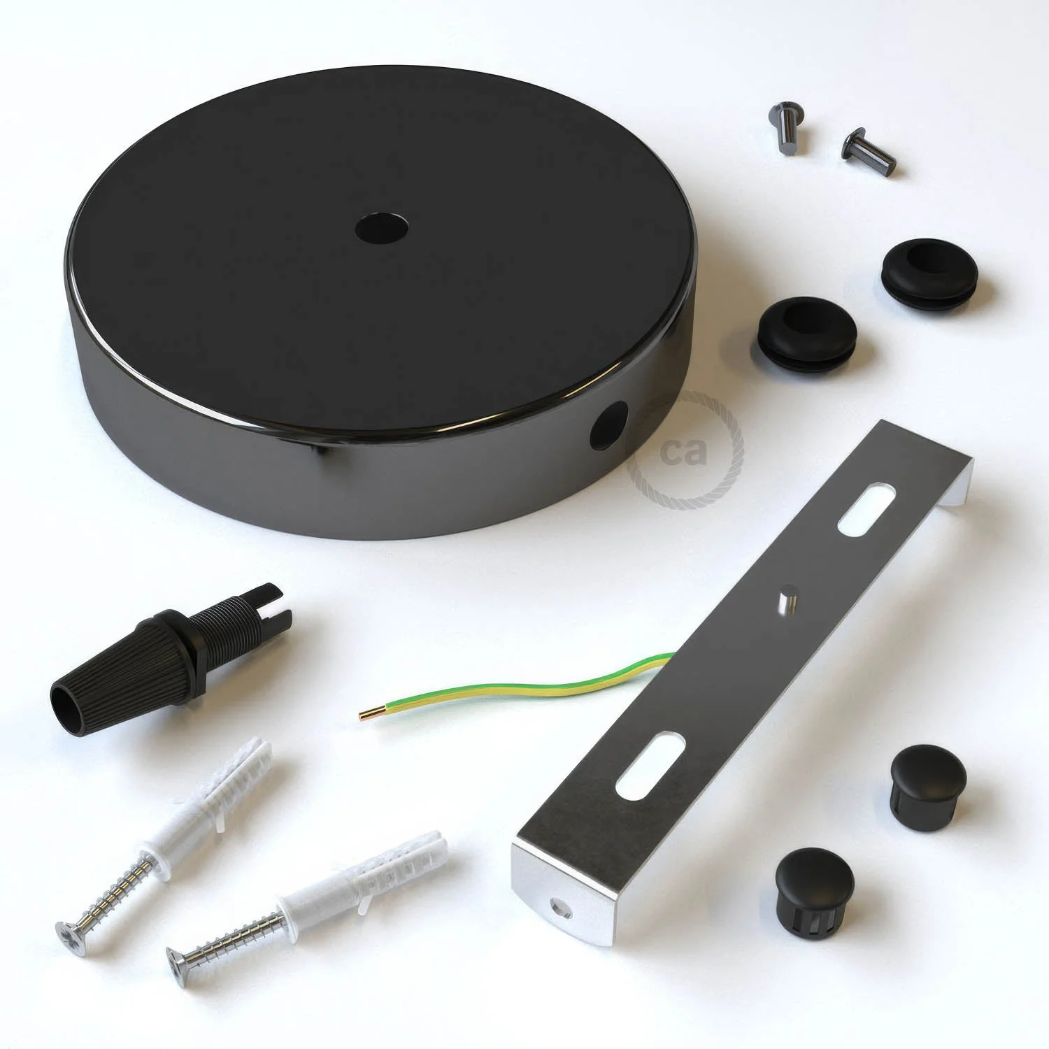 Cylindrical metal ceiling rose kit with 1 central hole and 2 side holes - Pearl black - Image 3