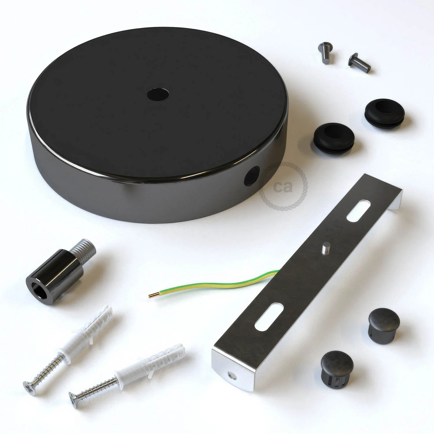 Cylindrical metal ceiling rose kit with 1 central hole and 2 side holes - Pearl black - Image 8