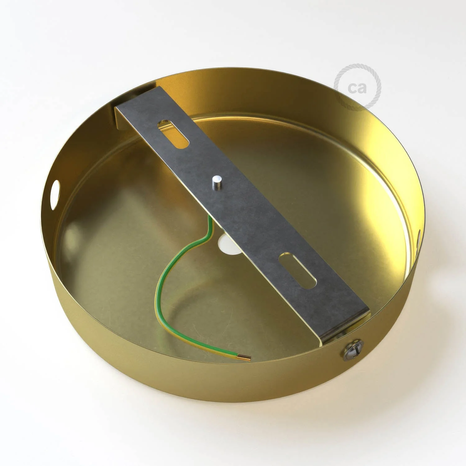1-hole central and 2-side holes cylindrical metal ceiling rose kit - Brass - Image 9
