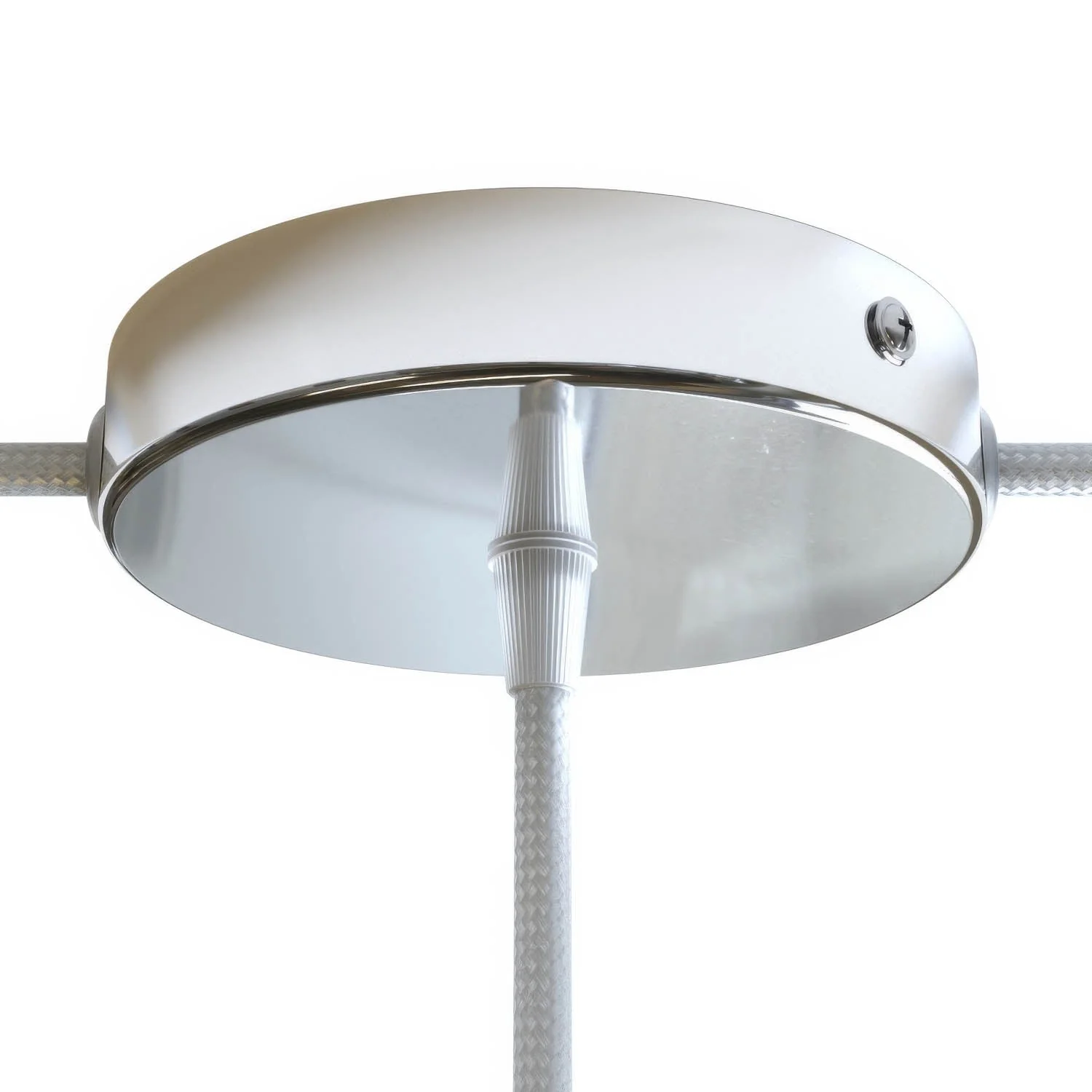Cylindrical metal ceiling rose kit with 1 central hole and 2 side holes - Chrome