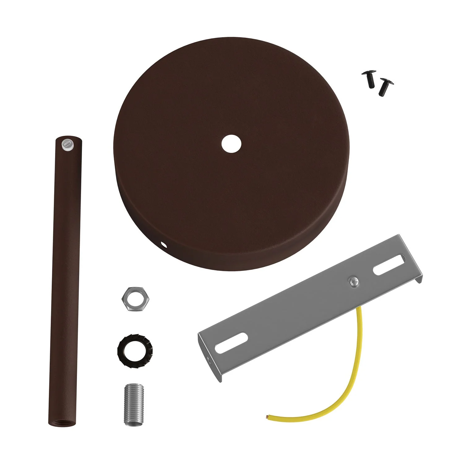 Cylindrical ceiling rose kit in metal with 15 cm cable clamp - Painted dark rust - Image 3