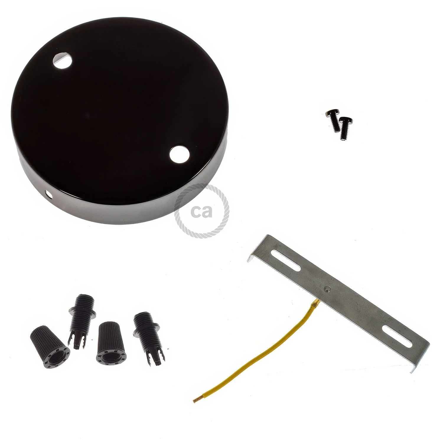 2-hole metal cylindrical ceiling rose kit - Pearl black - Image 3