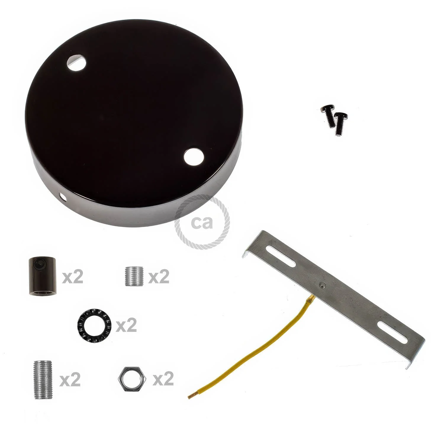 2-hole metal cylindrical ceiling rose kit - Pearl black - Image 8
