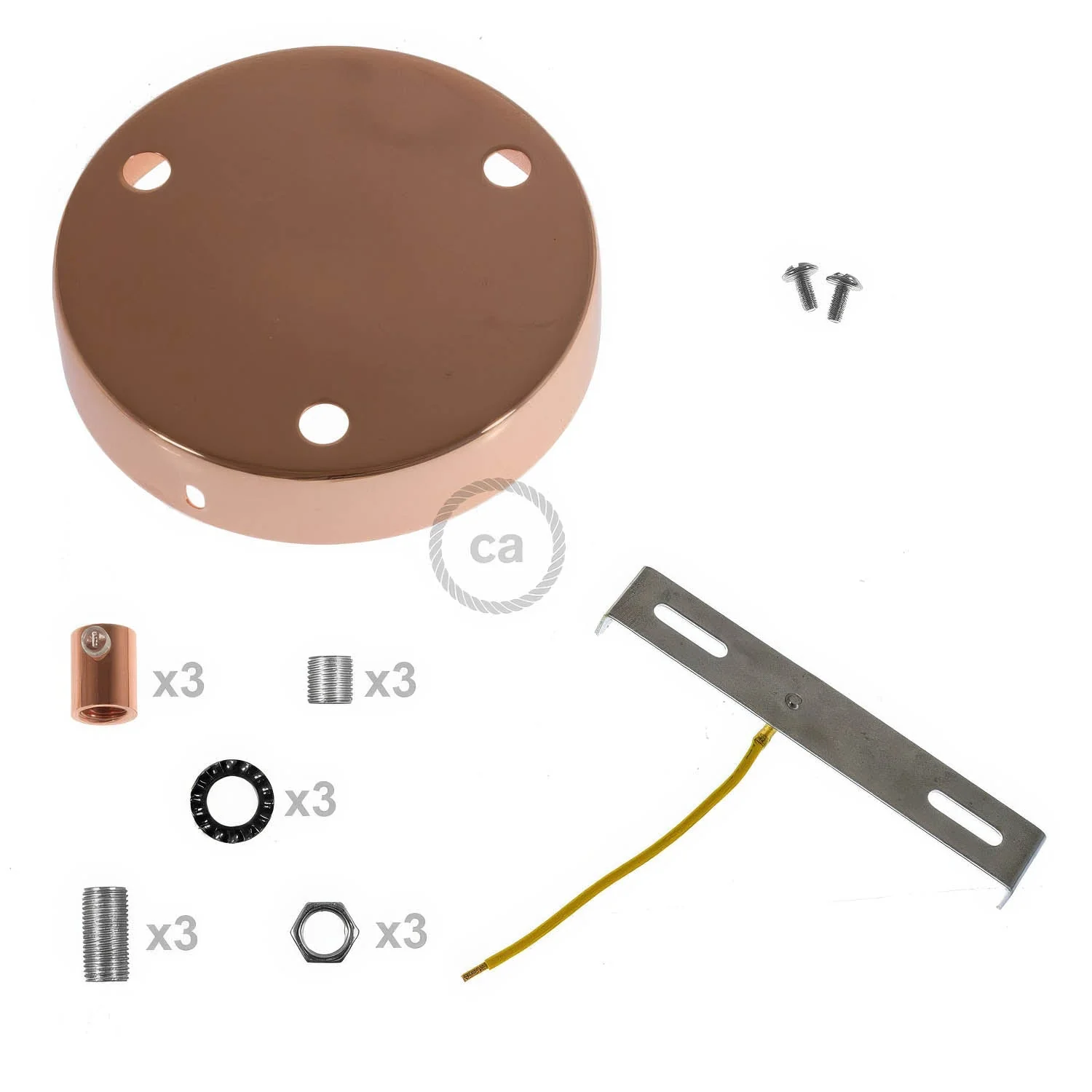 Cylindrical ceiling rose kit in metal with 3 holes - Copper - Image 8
