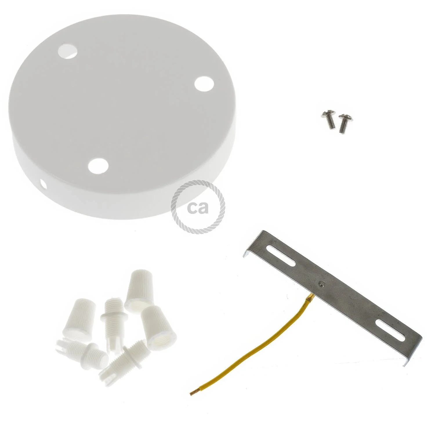 3-hole cylindrical metal ceiling rose kit - Glossy white - Image 3