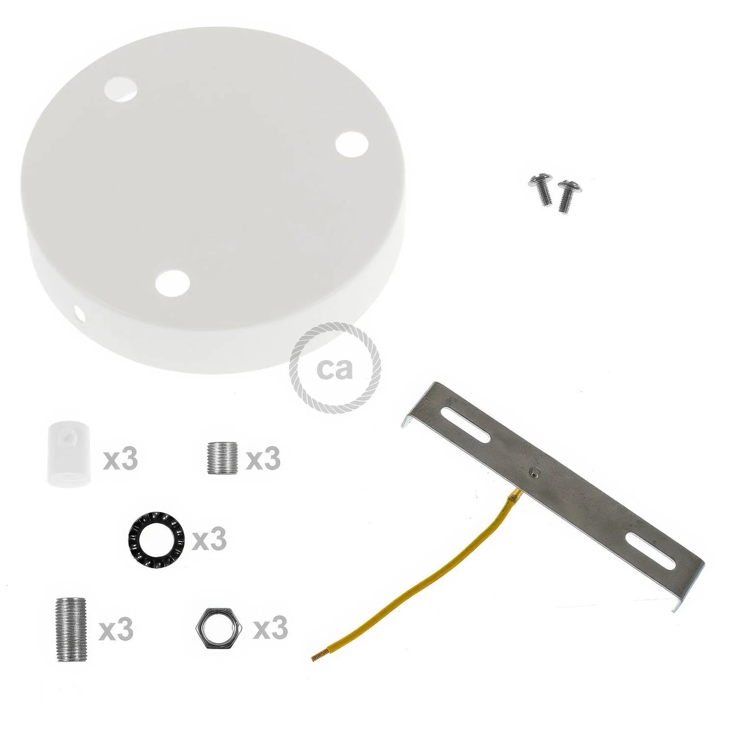 3-hole cylindrical metal ceiling rose kit - Glossy white - Image 8