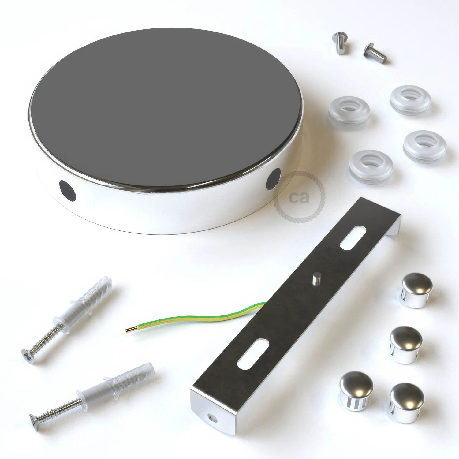 Cylindrical metal ceiling rose kit with 4 side holes (junction box) - Chrome - Image 3
