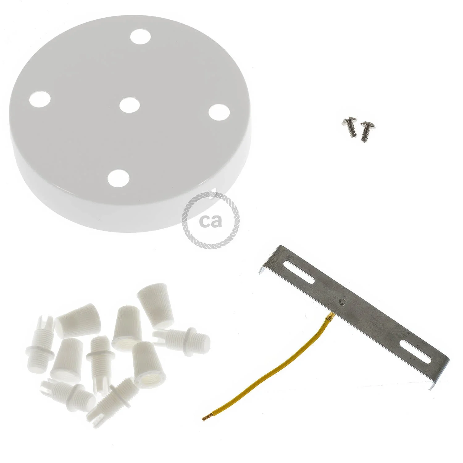 Cylindrical ceiling rose kit in metal with 5 holes - Glossy white - Image 3