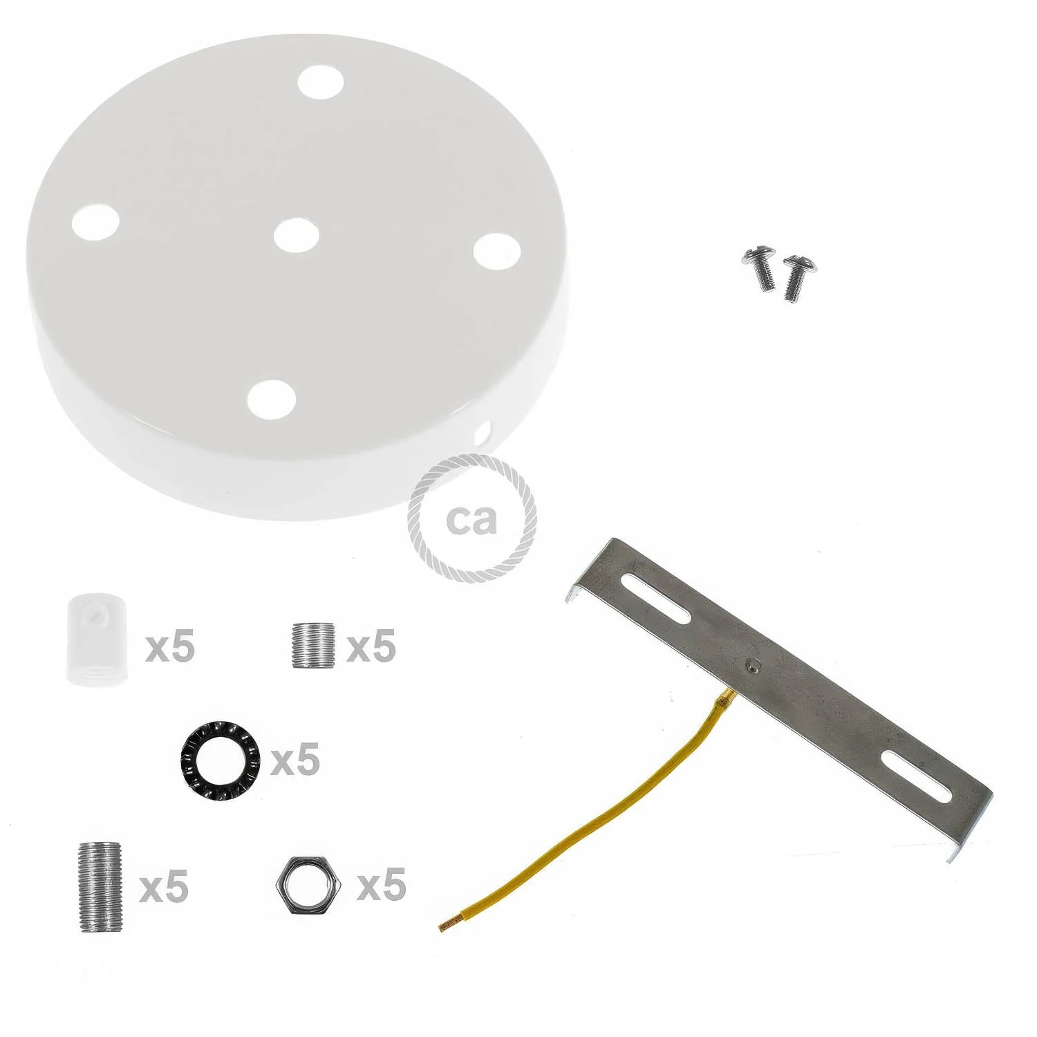 Cylindrical ceiling rose kit in metal with 5 holes - Glossy white - Image 8