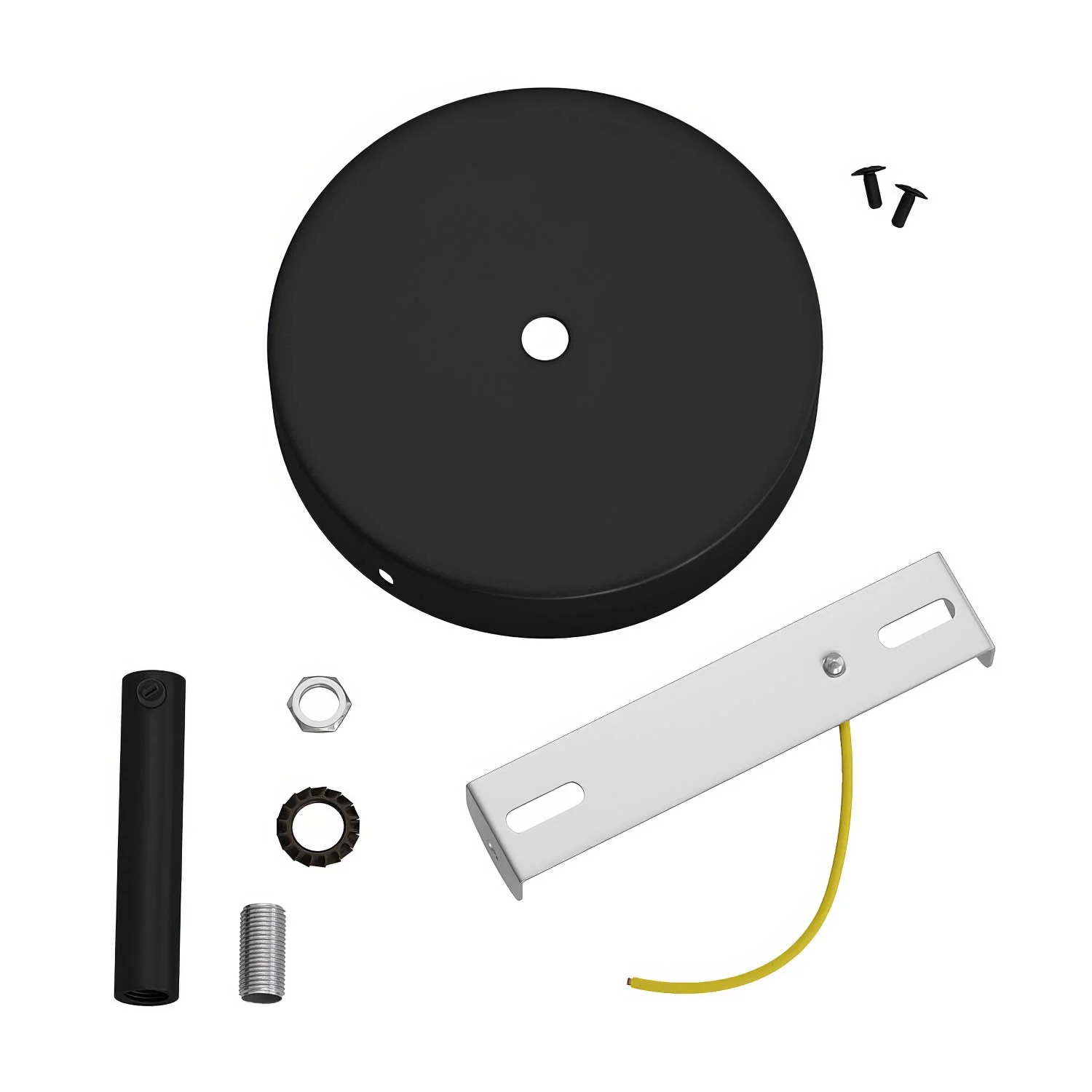 Cylindrical metal ceiling rose kit with 7 cm cable clamp - Black - Image 3