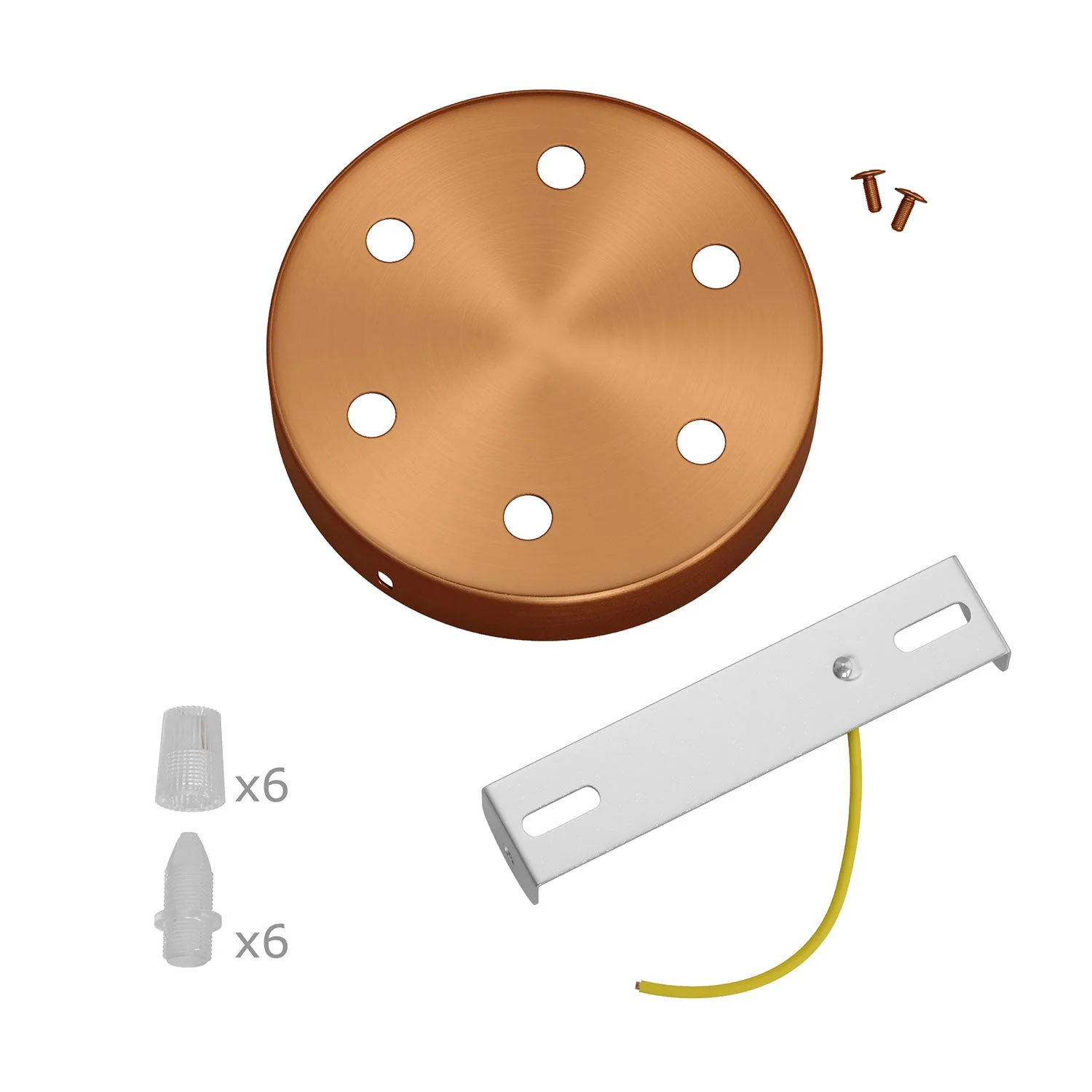 Cylindrical ceiling rose kit in metal with 6 holes – Satin copper - Image 3