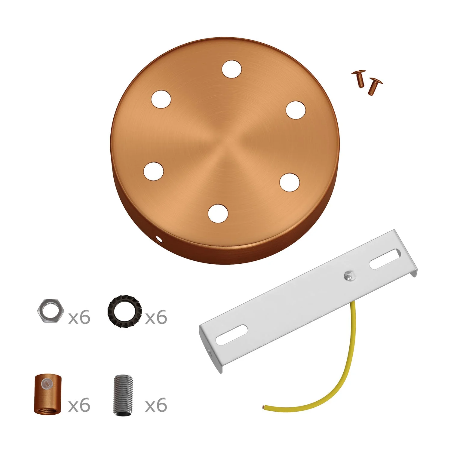 Cylindrical ceiling rose kit in metal with 6 holes – Satin copper - Image 7