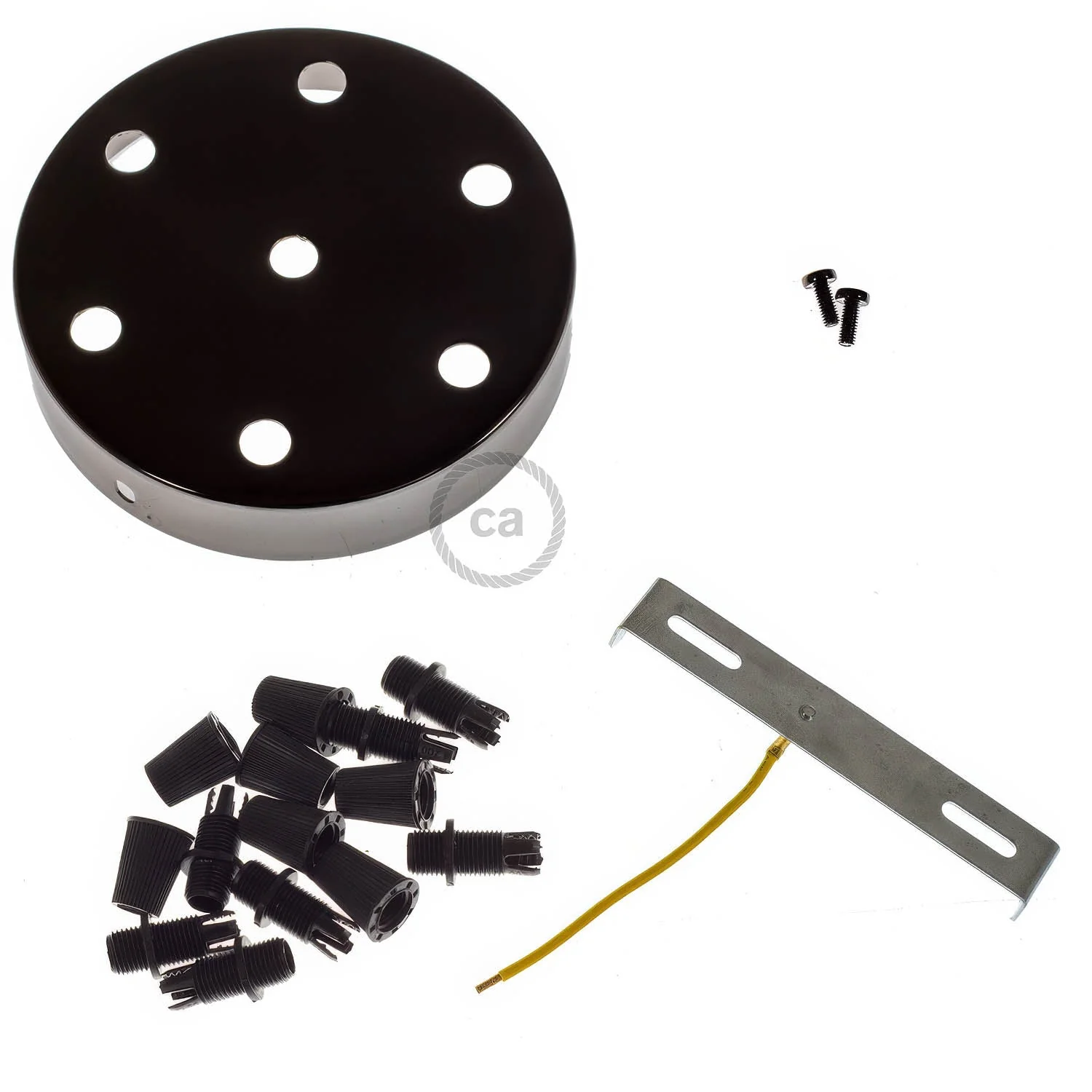 7-hole cylindrical metal ceiling rose kit - Pearl black - Image 3