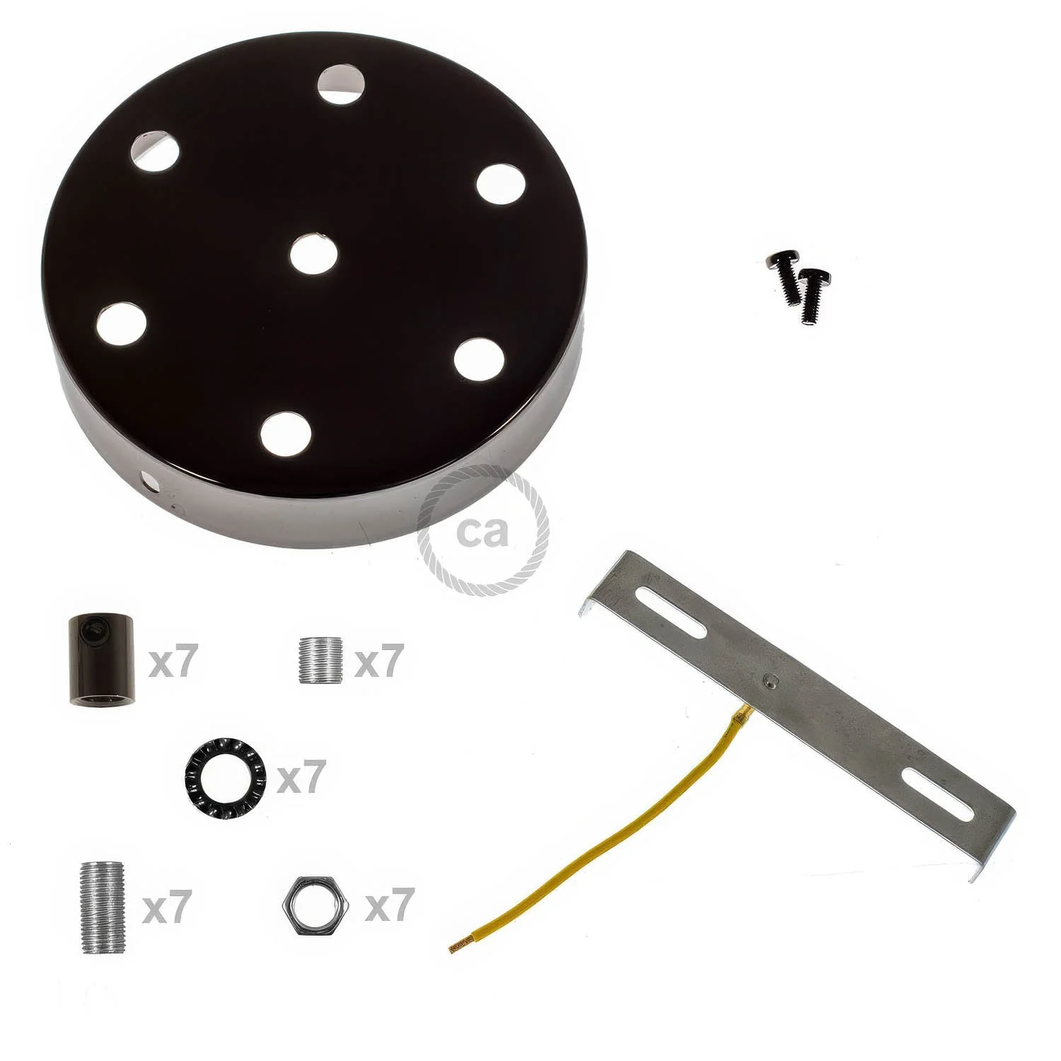 7-hole cylindrical metal ceiling rose kit - Pearl black - Image 8