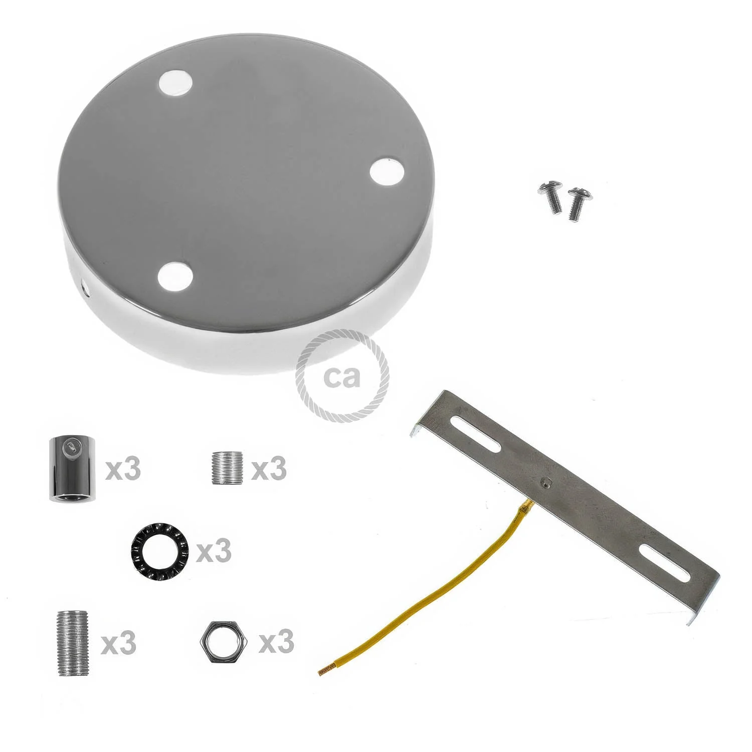 Cylindrical metal ceiling rose kit with 3 holes - Chrome - Image 8