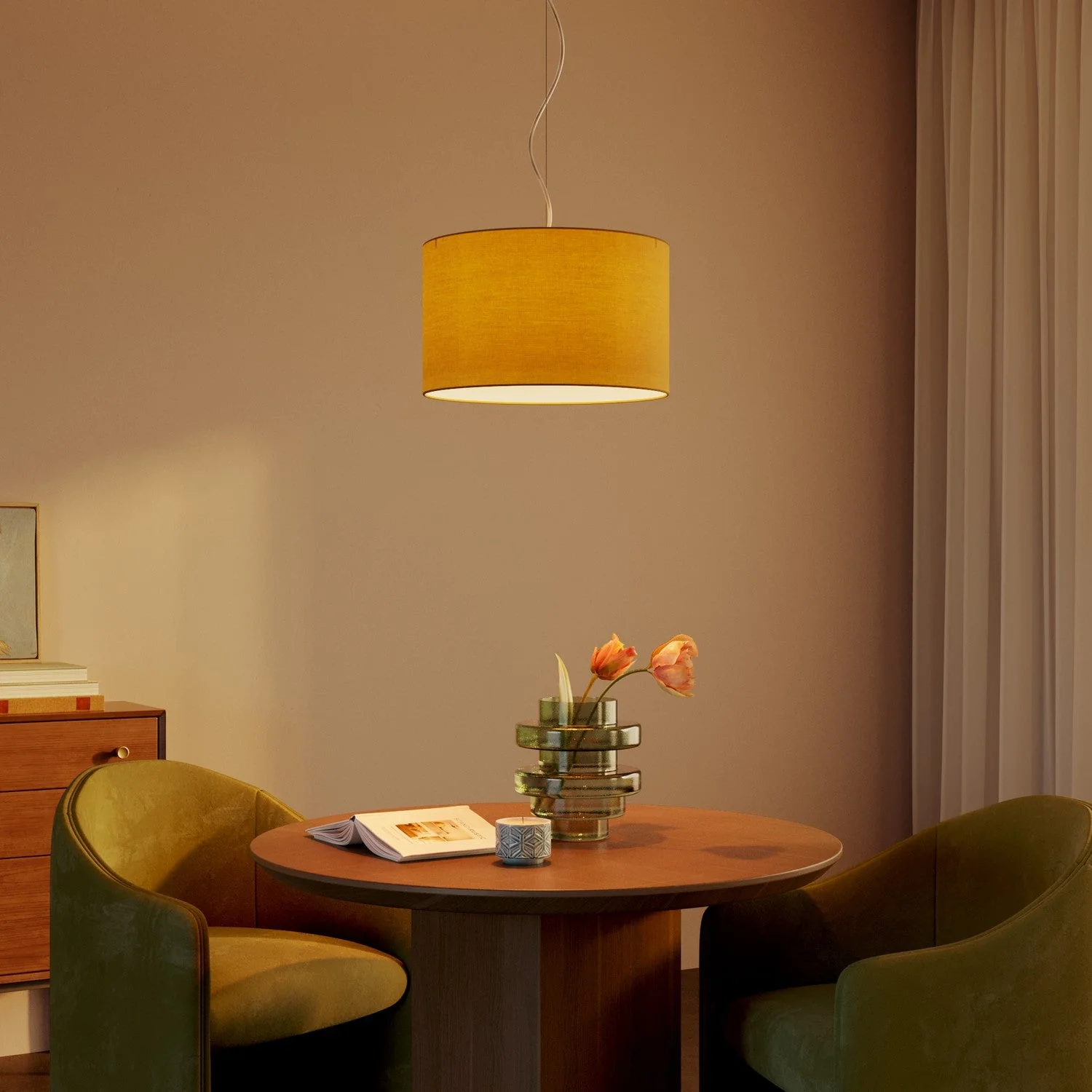 Cylinder L Lampshade in fabric with E27 fitting - Made in Italy - Arenal Gold - Image 2
