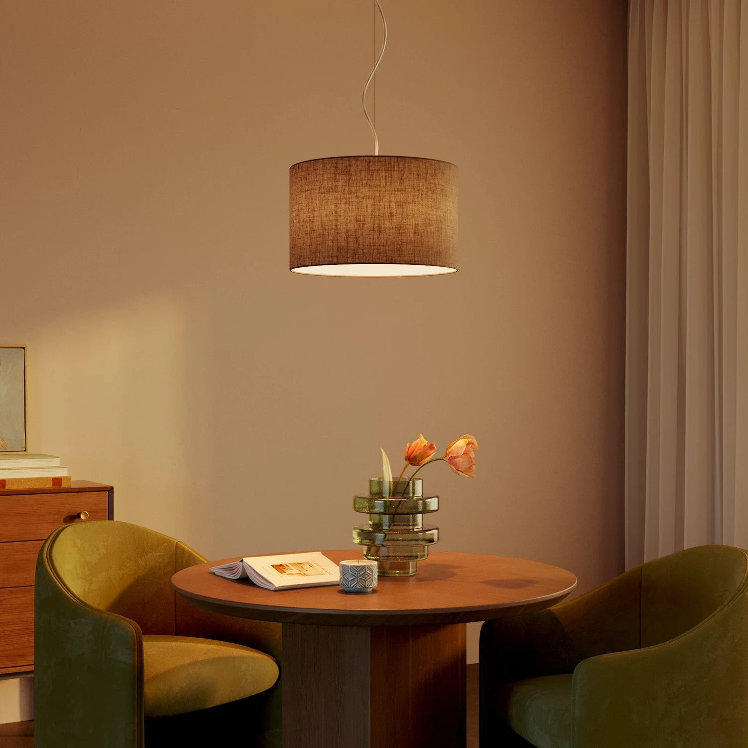 Cylinder L Lampshade in fabric with E27 fitting - Made in Italy - Camelot Brown - Image 2