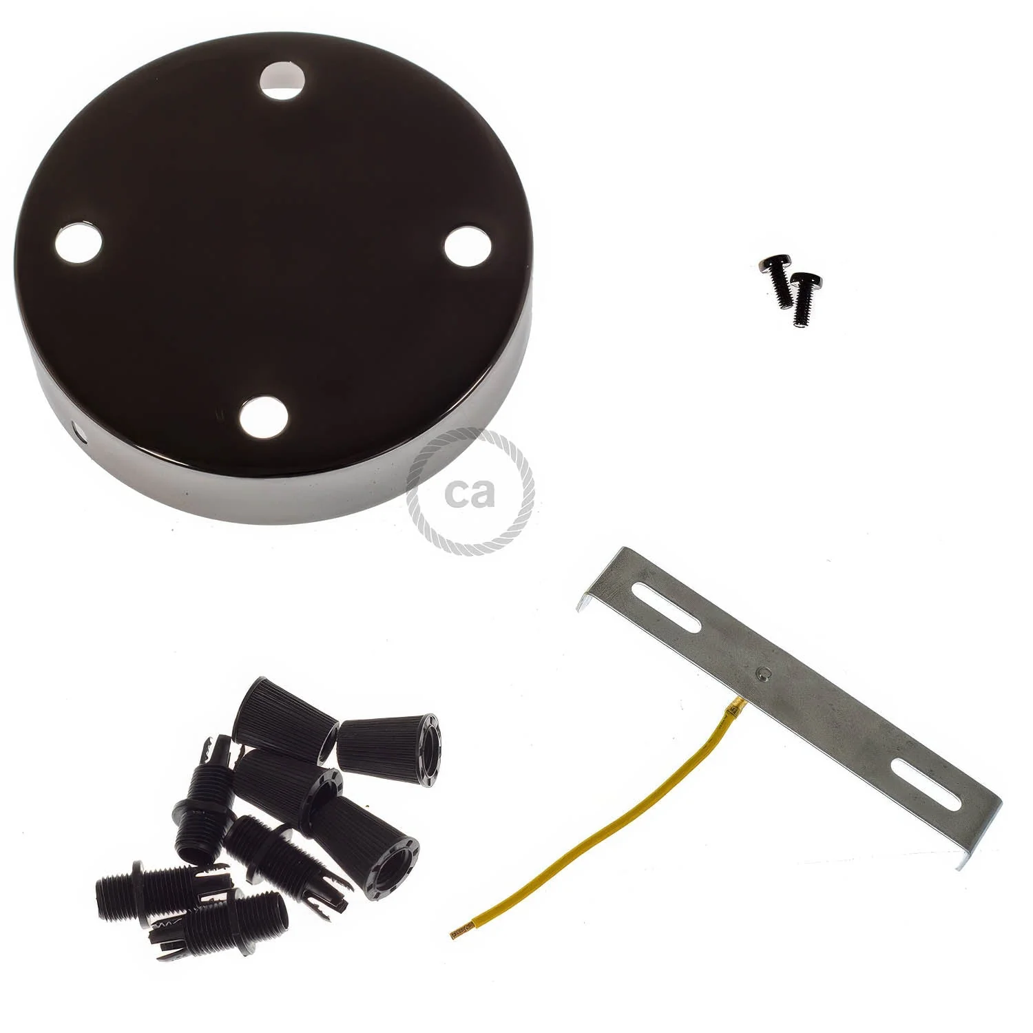 Cylindrical metal ceiling rose kit with 4 holes - Pearl black - Image 3
