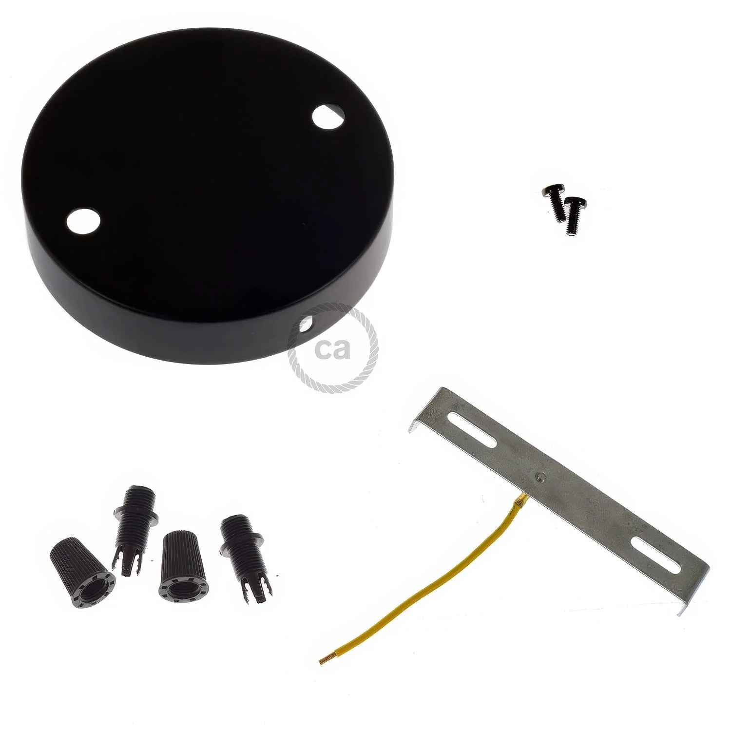 Cylindrical ceiling rose kit in metal with 2 holes – Black - Image 3