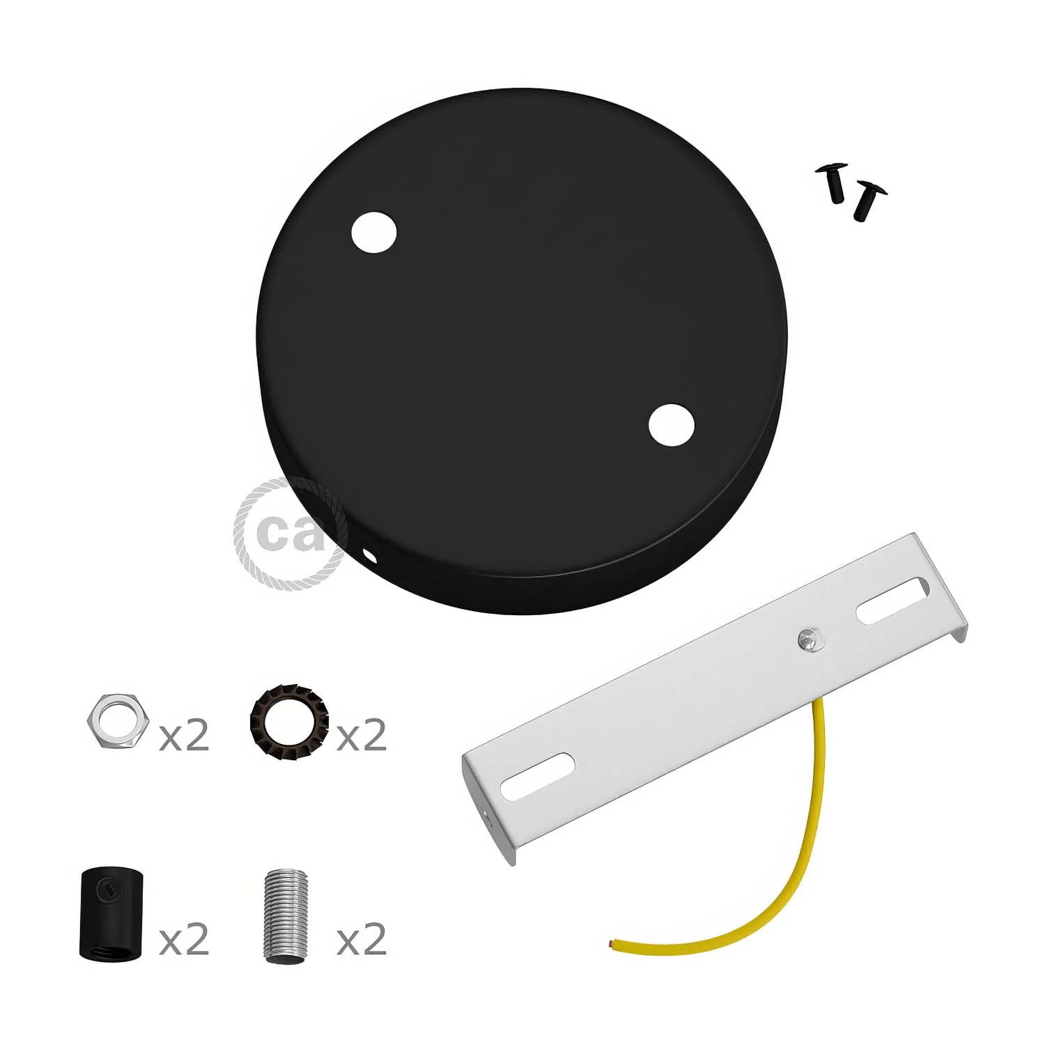 Cylindrical ceiling rose kit in metal with 2 holes – Black - Image 8