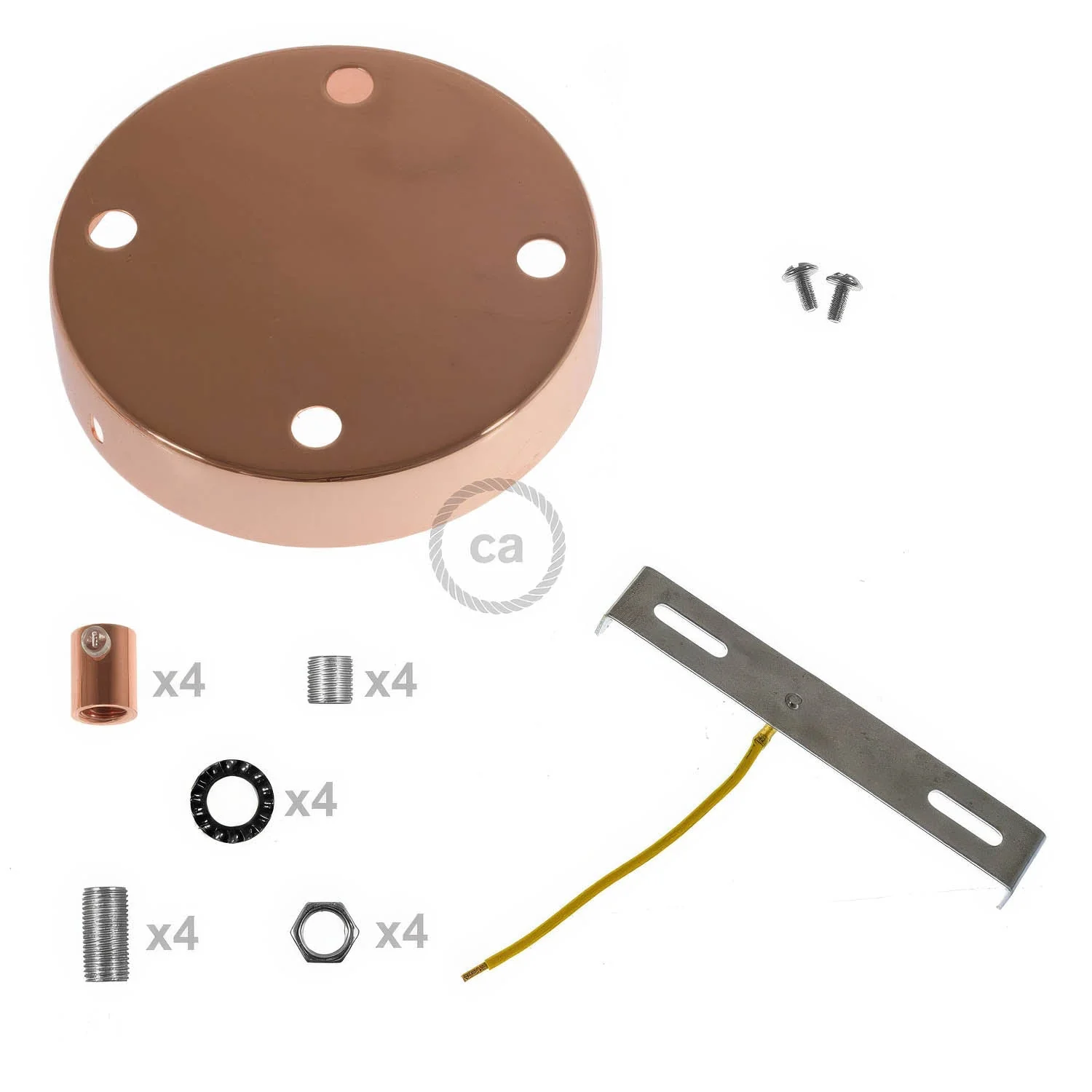 Cylindrical ceiling rose kit in metal with 4 holes - Copper - Image 8