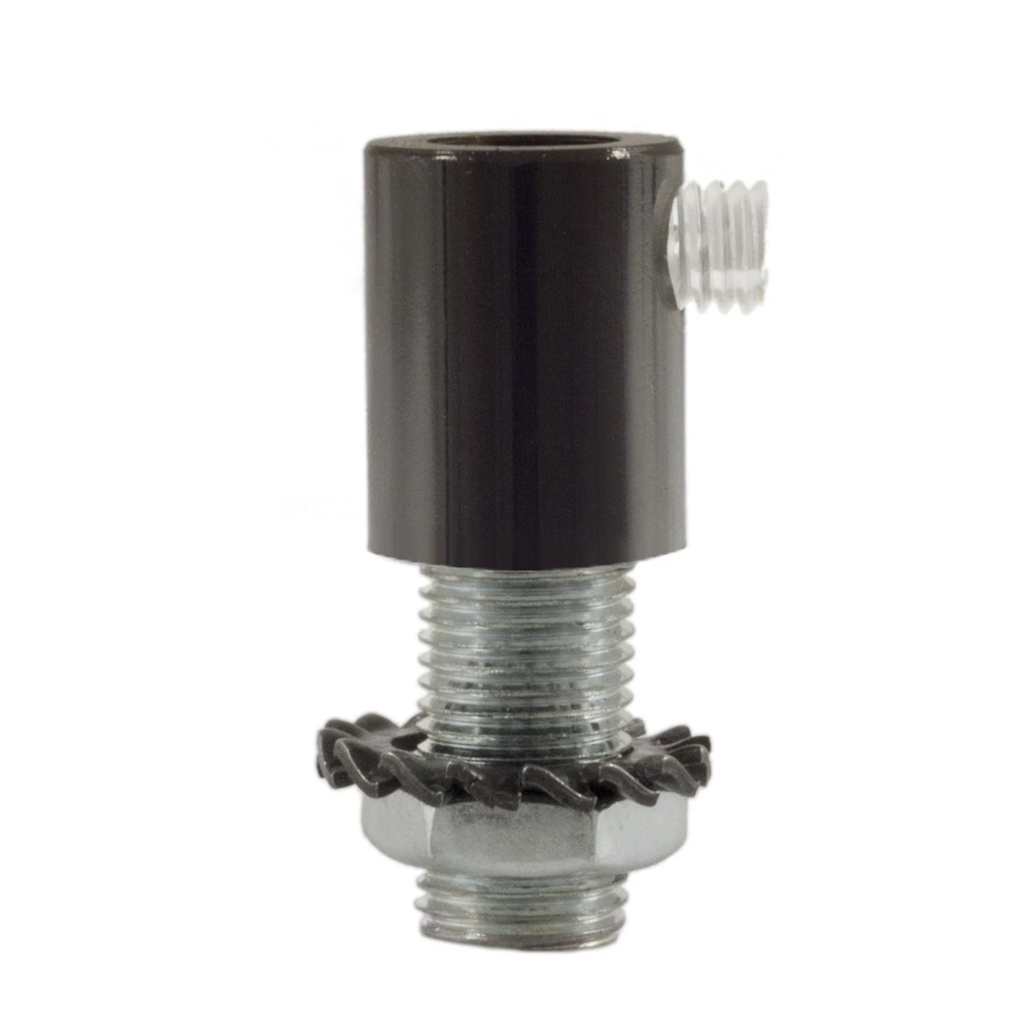 Cylindrical cable clamp in metal, complete with rod, nut and washer - Pearl black