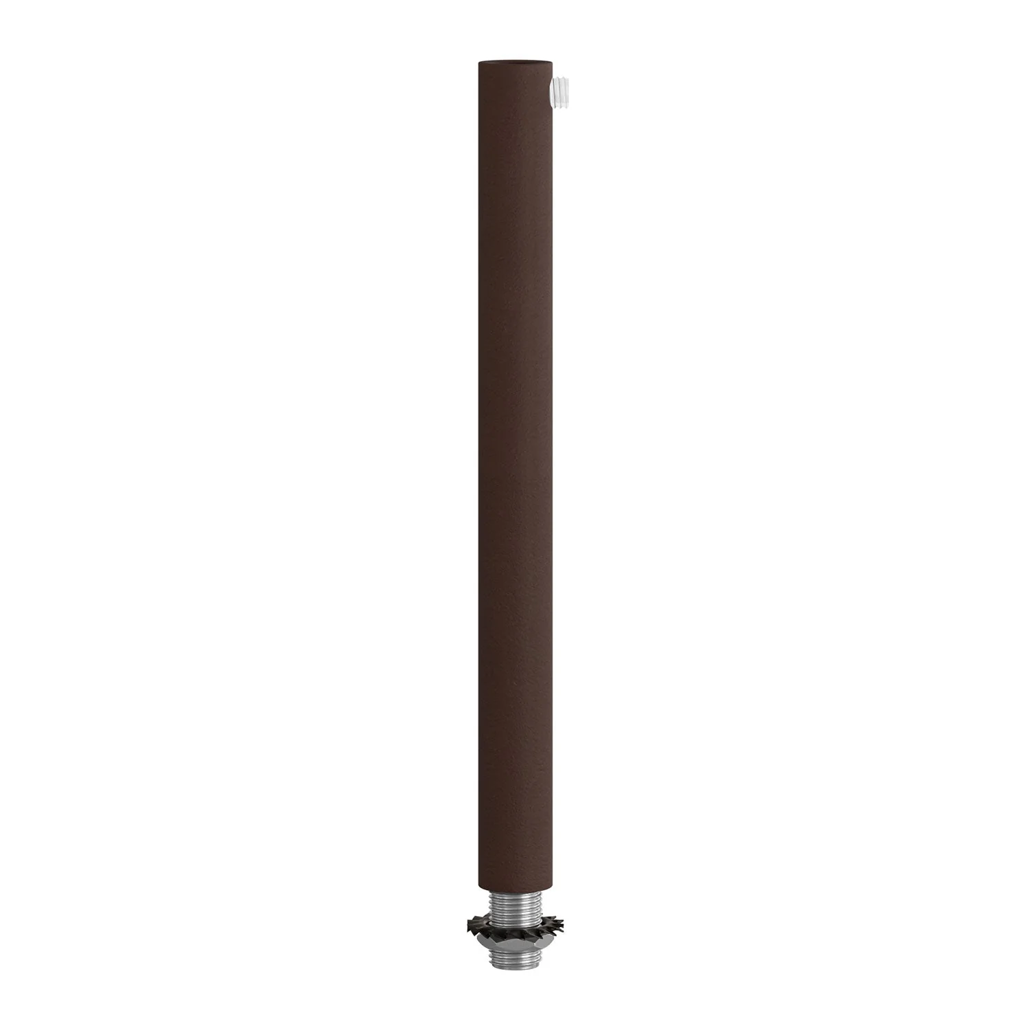 Cylindrical cable clamp in metal, 15 cm long, complete with rod, nut and washer - Dark rust painted