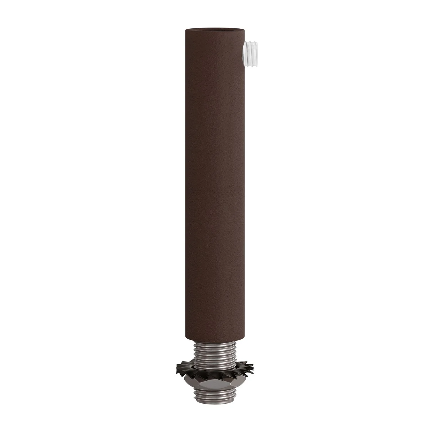 Cylindrical metal cable clamp, length 7 cm, complete with rod, nut and washer - Painted dark rust finish