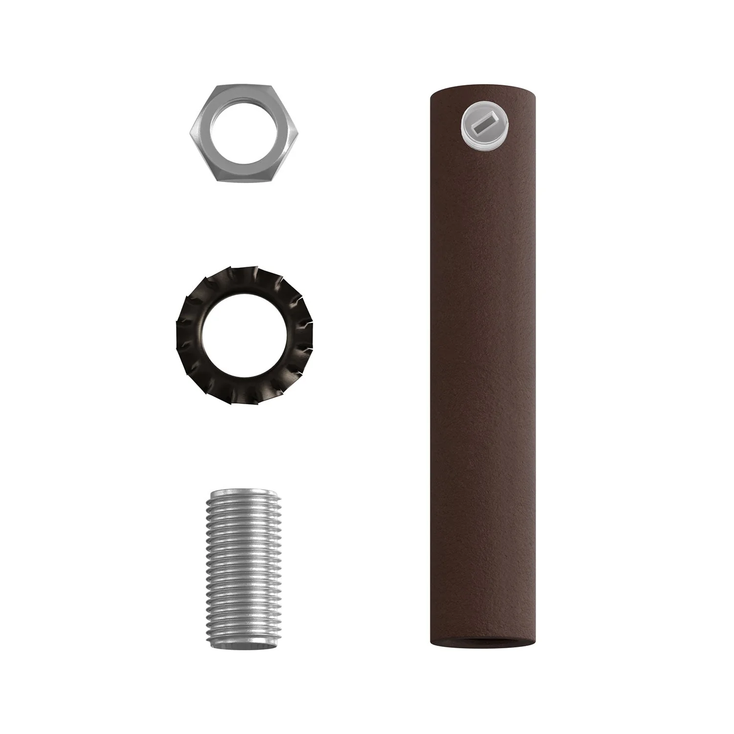 Cylindrical metal cable clamp, length 7 cm, complete with rod, nut and washer - Painted dark rust finish - Image 4