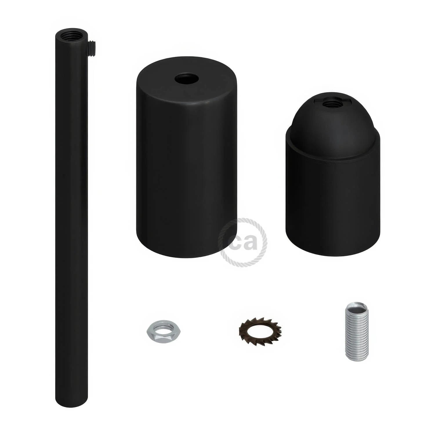 Cylindrical metal UL E26 light bulb socket kit with 15 cm cable clamp - Black - Image 2