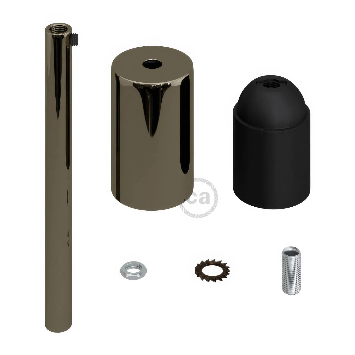 Cylindrical metal UL E26 light bulb socket kit with 15 cm cable clamp - Black pearl - Image 2