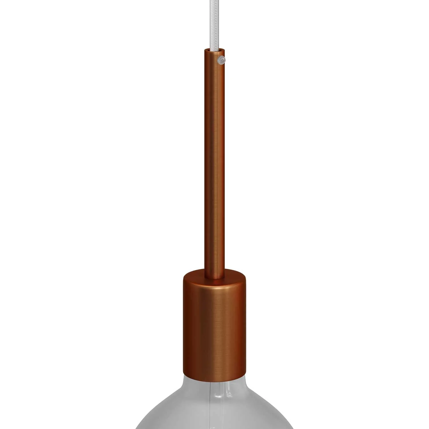 Cylindrical metal UL E26 light bulb socket kit with 15 cm cable clamp - Brushed copper