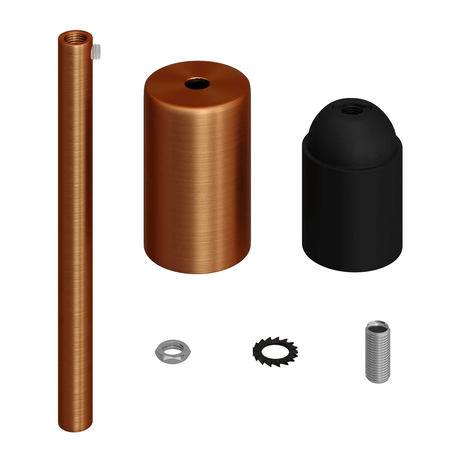 Cylindrical metal UL E26 light bulb socket kit with 15 cm cable clamp - Brushed copper - Image 2