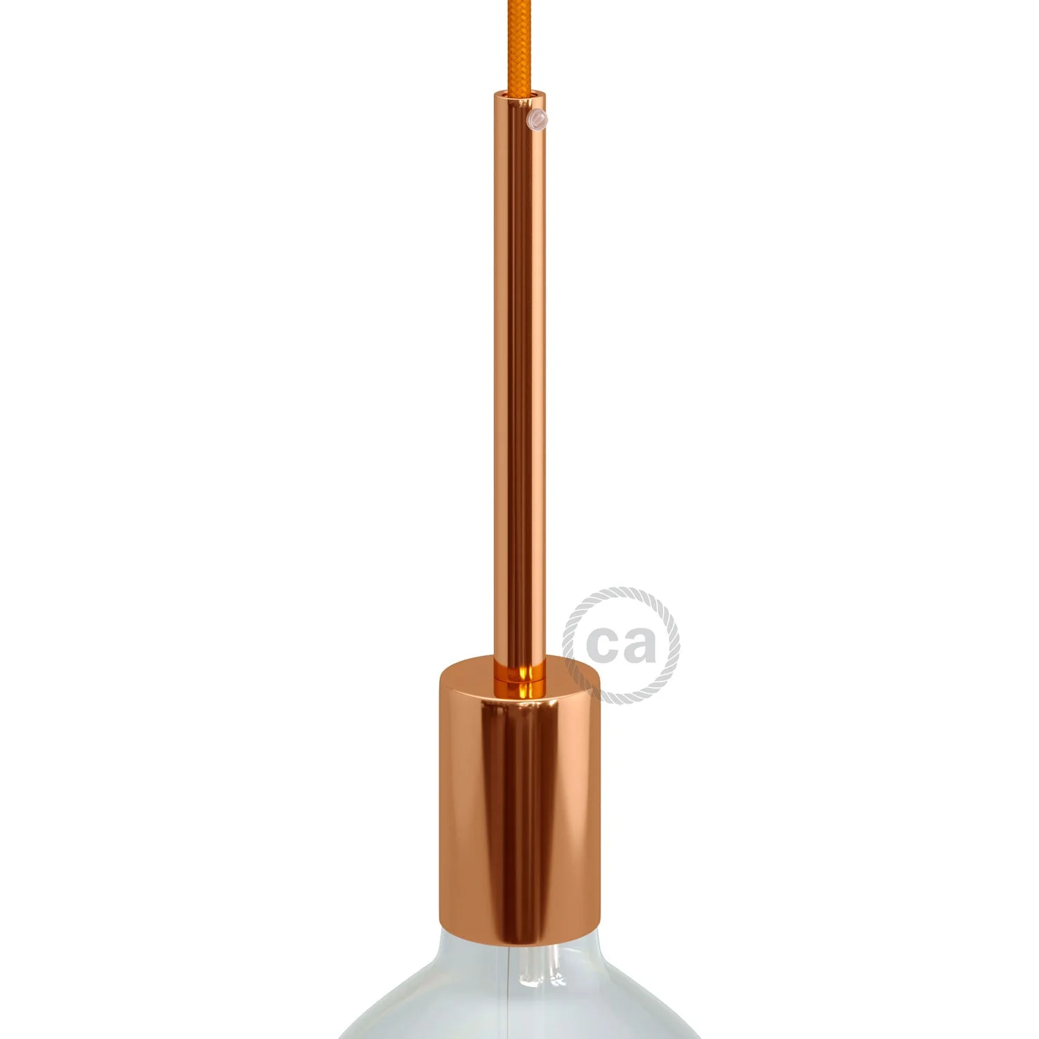 Cylindrical metal UL E26 light bulb socket kit with 15 cm cable clamp - Copper