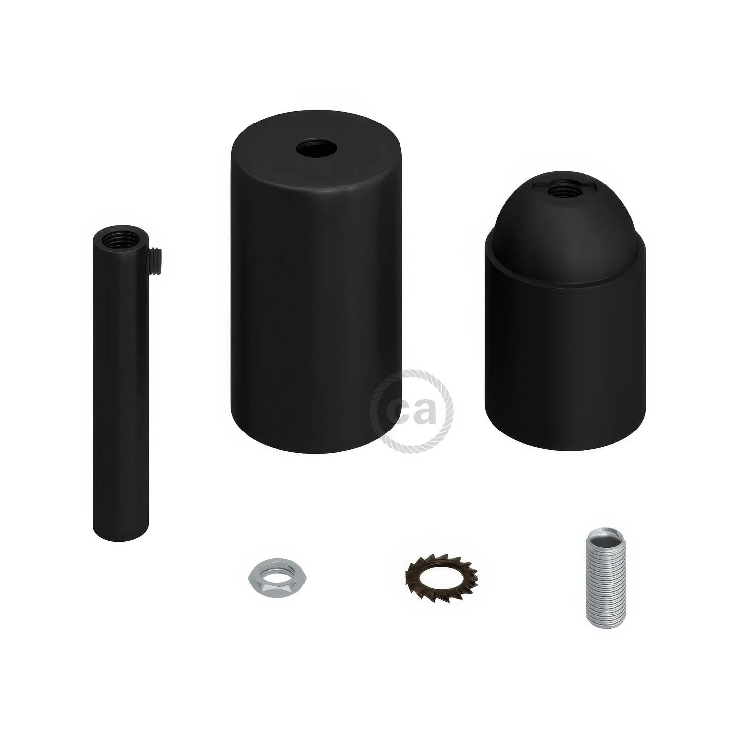 Cylindrical metal UL E26 light bulb socket kit with 7 cm cable clamp - Black - Image 2