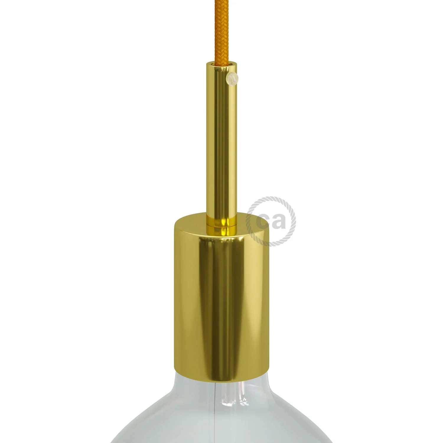 Cylindrical metal UL E26 light bulb socket kit with 7 cm cable clamp - Brass