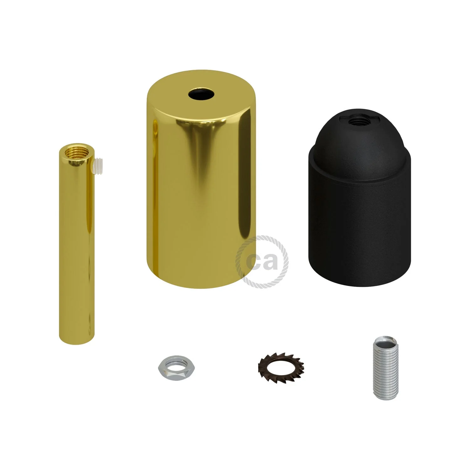 Cylindrical metal UL E26 light bulb socket kit with 7 cm cable clamp - Brass - Image 2