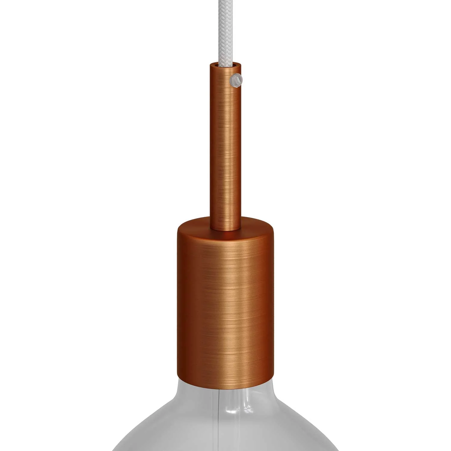 Cylindrical metal UL E26 light bulb socket kit with 7 cm cable clamp - Brushed copper
