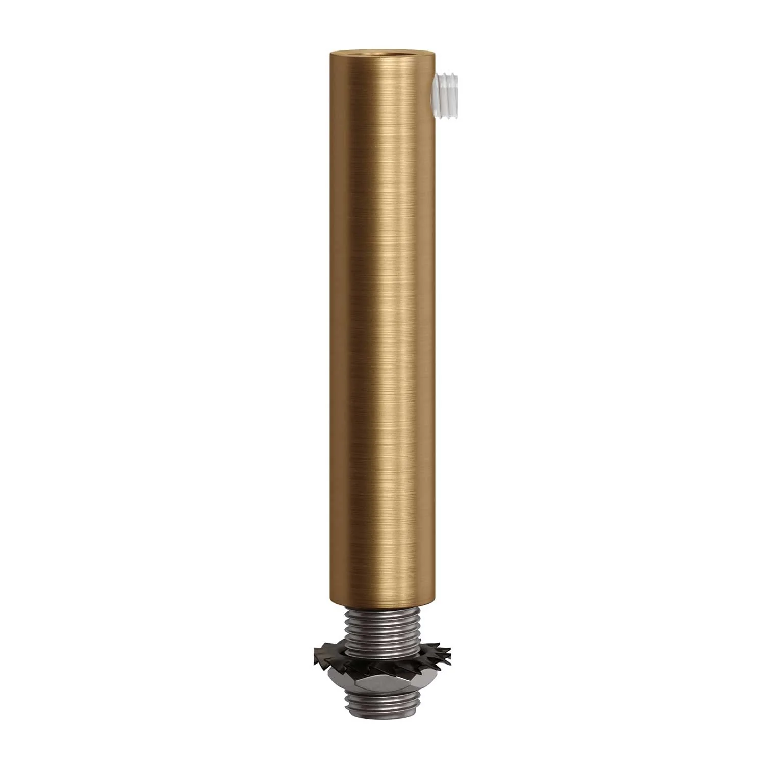 Cylindrical cable clamp in metal, 7 cm long, complete with rod, nut and washer – Satin bronze