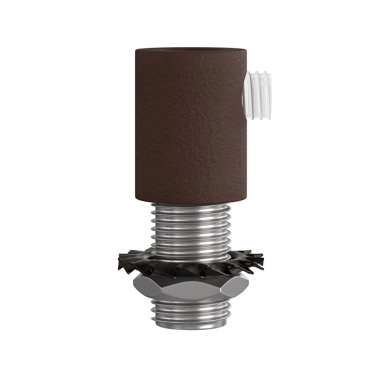 Cylindrical cable clamp in metal complete with rod, nut and washer - Dark rust painted